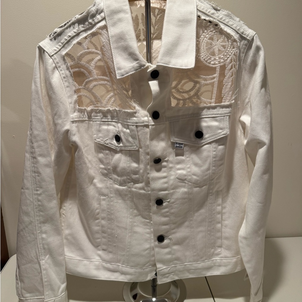 Dragon Denim : White Denim Jean Jacket Classic Design